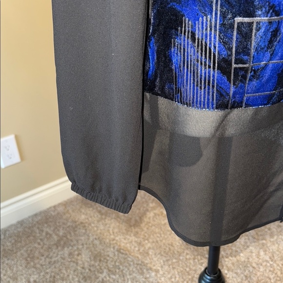 Edit by Jeanne Beker Sweater Velour Sheer Black Blue Geometric Crew Neck Sz M - Picture 6 of 11